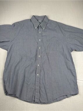 VTG 1990s Brooks Brothers Makers Mens Navy White Gingham Check Relaxed Fit 17-3